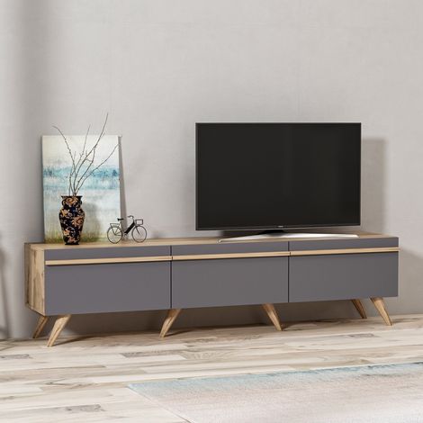 Mobile Porta tv Cortaccia, 3 Ante, Apertura a Ribalta, 3 Vani, 180x35x42h cm Nero Antracite (1/4)