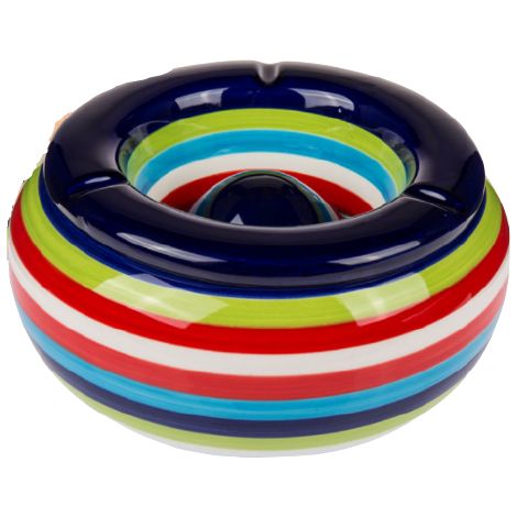 Cenicero grande de cerámica, rayas coloridas, decorativo, dos piezas, 23 cm