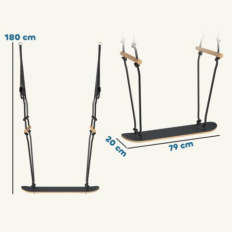 Balançoire skateboard pour enfants, hauteur réglable, planche antidérapante, corde résistante aux intempéries, poignées, noire (1/5)