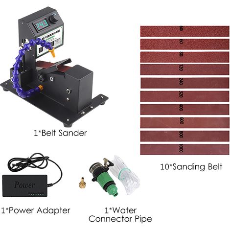 Ponceuse à bande miniature 200 W, machine de ponçage, polissage et meulage électrique, ponceuse à sec et à eau, petite bande abrasive, vitesse réglable en continu, 10 bandes pour bois, acrylique et mé (1/5)