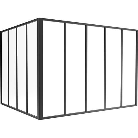 Verrière d'angle d'atelier en aluminium thermolaqué - L150 x L120 x H105 - Noir - BAYVIEW (1/4)