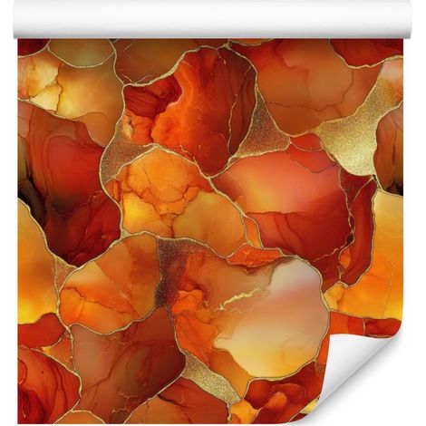 Papier peint orange encre, rouge et or pour salon et chambre 50x1000 (1/5)