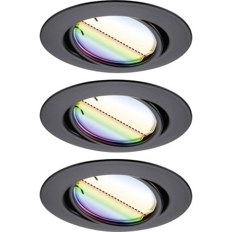Paulmann LED Einbauleuchte Coin Base 3er Set schwarz matt Zigbee RGBW RGBW Ø 9 cm schwenkbar Deckenlampen (1/3)
