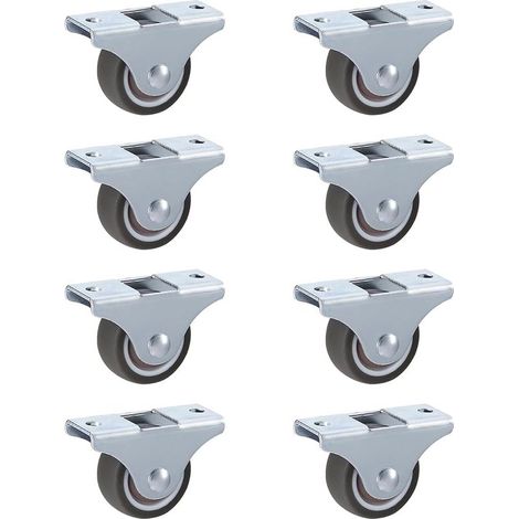 Lot de 8 Roulettes Silencieuses TPR Ø 25 mm Sans Frein, Montage Plaque, pour Chaise, Chariot et Meuble