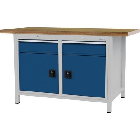 Établi bleu séc.. RAL 5005 gris clair. RAL 7035 l1500xH859xP750 mm Hêtre multipl