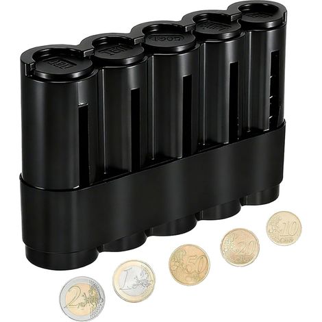 Monnayeur Pièces Euro - Monnayeur Serveur à 5 Compartiments en Plastique, Rangement Pieces de Monnaie pour des Pièces de 2€, 1€, 50ct, 20ct et 10ct (1/5)