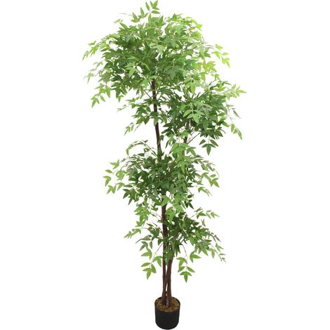 Künstliche Nandina-Pflanze Rebecca Mobili Zamrud 150x50x50 PEVA Holz Grün Braun