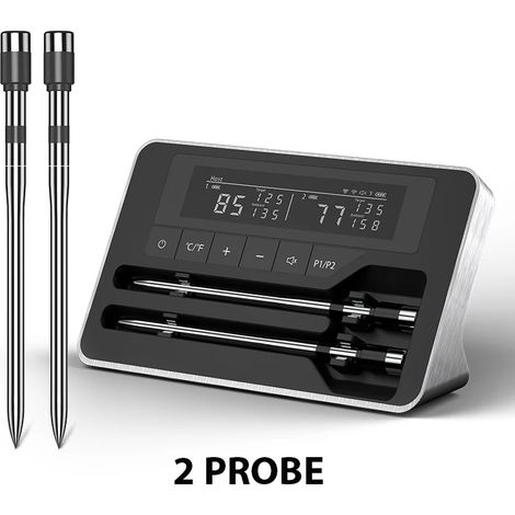 (2 sondes) Thermomètre à viande sans fil avec sondes Bluetooth prenant en charge le contrôle par application mobile et un écran LCD. (1/5)
