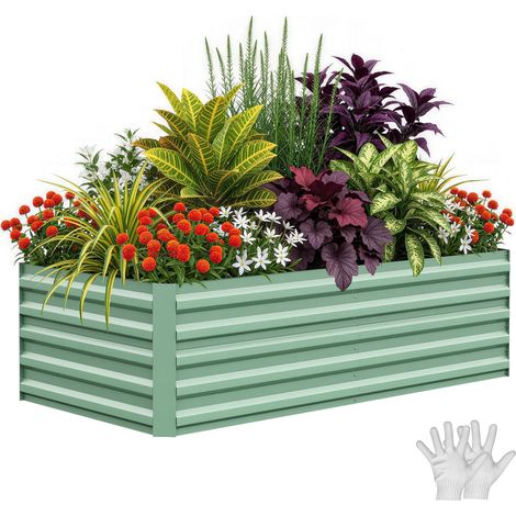 Jardinière vert surélevé carré en acier galvanisé 0,5 mm- Résistant à la rouille, robuste - Drainage optimal légumes, fleurs, herbes - 180x90x60cm (1/5)