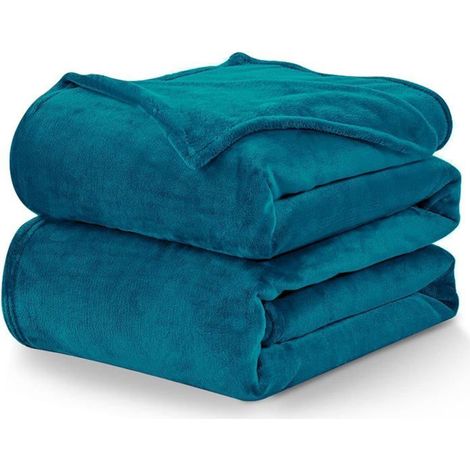 1 pièce Couverture polaire microfibre douce, chaude et respirante 150 x 200 cm Turquoise - Plaid intérieur/extérieur pour canapé, lit ou pique-nique (1/5)