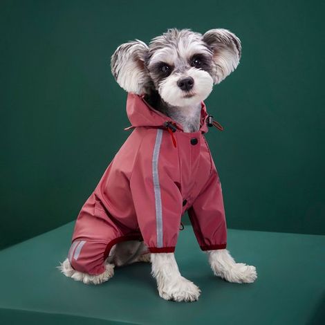 Impermeable rosa para perros，impermeable con capucha，con orificios para correas y cinta reflectante，ideal para perros pequeños y medianos