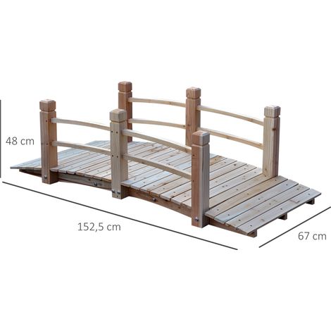 Pont de jardin Pont en bois avec rampe jusqu’à 180 kg en bois de sapin pour jardin et étang