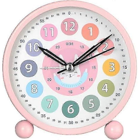 Réveil pour enfants, convient aux garçons et aux filles, réveil de bureau silencieux, compact et mignon, alimenté par piles, réveil analogique de 4 pouces, convient aux chambres (rose).