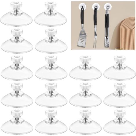 16 Ventouses Ø 34 mm Avec Filetage et Écrou Moleté, Transparentes, Sans Perçage, Ventouses Extra Puissantes, pour Voiture, Fenêtre, Décoration, Camping Car, Salle de Bain,Suspension
