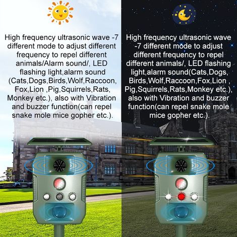 Solarbetriebenes Vogelabwehrgerät und leistungsstarkes Ultraschallgerät zur Abwehr von Ratten, Hunden und anderen Schädlingen – mit Sprachalarm, LED-Anzeige und Schutzart IP65-lsw (1/4)