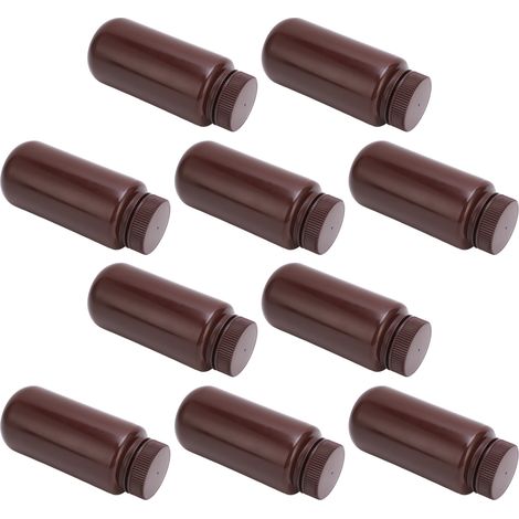 Lot de 10 bocaux bruns de 500 ml avec couvercle hermétique, récipients en plastique à large ouverture pour échantillons de réactifs. (1/5)