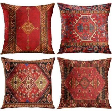 4 pièces ensemble vintage rouge floral turc tapis persan lin housse de coussin maison coussin coussin taie d'oreiller géométrique persan kilim décor à la maison 4 pièces ensemble oriental ikat t