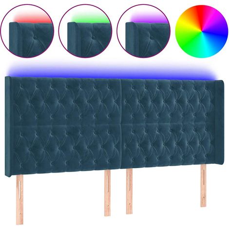 Tête de lit à LED réglable en velours avec oreilles bleu foncé 183 x 16 x 118/128 cm (1/5)