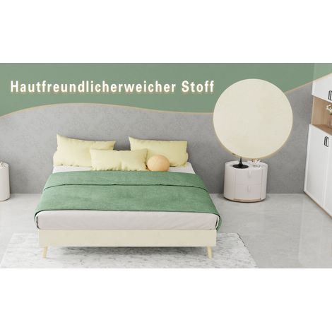 Bett Doppelbett Stauraum 140x200 Samt Beige OKMYHOME
