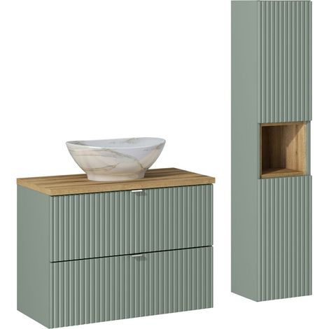 Badmöbel Set 2-teilig in grün und Eiche mit 80cm Waschtisch, NEWPORT-56-GREEN (1/5)