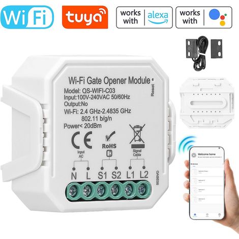 Contrôleur d'ouvre-porte de garage Tuya WiFi, commande à distance via application, compatible avec Alexa et Google.