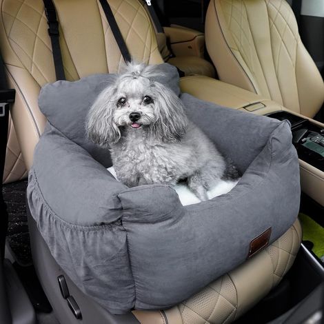 Lit de Chien -Siège de Sécurité Auto pour Chien,Confortable et Sécurisé avec Harnais,Universel Toutes Voitures,Tissu Durable et Fond Antidérapant -Sac de Rangement (Gris, Large) (1/5)