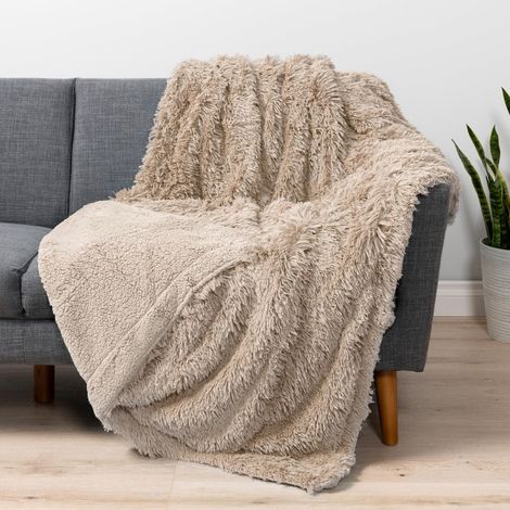 Couverture douce et moelleuse en fausse fourrure, taupe camel, couverture chaude à poils longs en fourrure Sherpa pour lit, canapé, jeté décoratif en peluche confortable, épais, 127 x 152,4 cm (1/5)