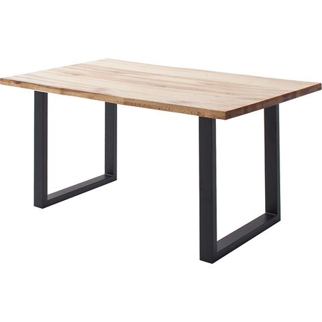 Esstisch 140x90 cm mit Baumkante, U-Gestell, Eiche massiv geölt, PARACATU-06 (1/5)