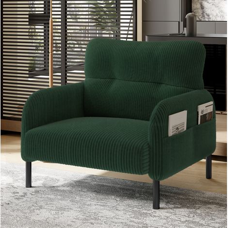 Fauteuil en velours côtelé avec poches latérales, 75 x 67 x 79 cm, vert émeraude HAVRYA (1/5)
