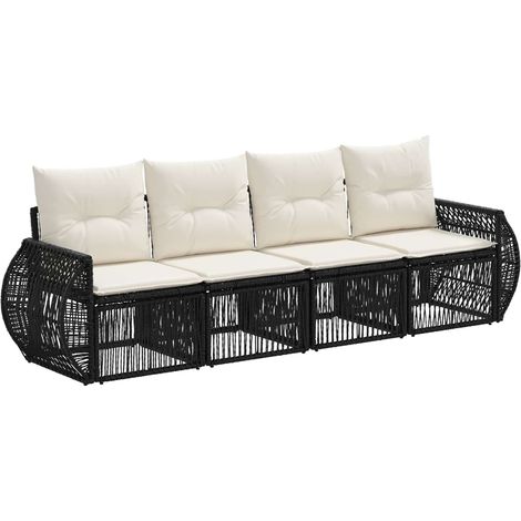 vidaXL Set Divano da Giardino 4 pcs Nero e Bianco Crema polyrattan
