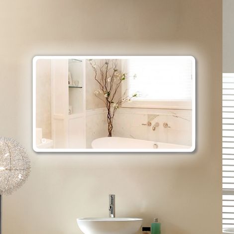 WYCTIN® Blanco frío  LCD esquinas redondeadas  Espejo de baño de mercurio sin cobre de 4 mm  120×70 CM