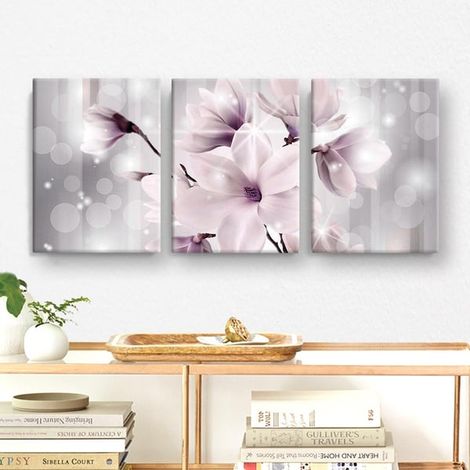 Ensemble impression sur toile / peinture - Fleurs - 90 x 40 cm - Toile (1/3)