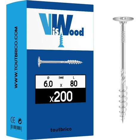 200 vis de charpente 6 x 80mm tête disque zingué - Viswood (1/3)