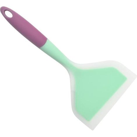 Espátulas anchas de silicona flexible antiadherente y resistentes a altas temperaturas, de color verde y morado. (1/2)