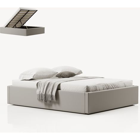 Lit coffre de rangement 140x190 cm – Structure en bois et métal – Mécanisme relevable pour accès facile – Couleur gris – Meubler Design (1/5)