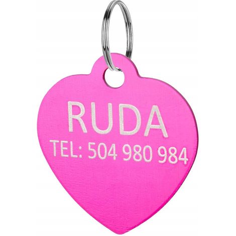 Placa identificativa pequeña para perros y gatos, con grabado de corazón, color rosa (1/5)