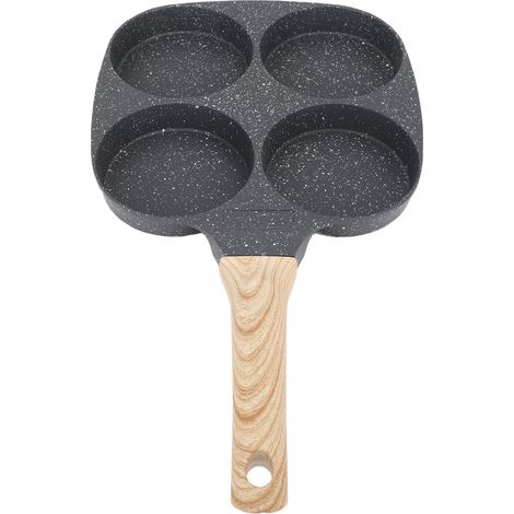 Padella in alluminio per uova, 4 tazze, antiaderente, per crêpes, facile da pulire, manico in legno, adatta per fornelli a gas e a induzione, versione standard. (1/5)