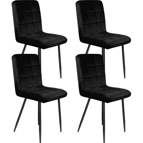 Esszimmerstuhl 4er Set, Polsterstuhl Küchenstühle, Metallbeine, Samtbezug, 9-Gitter-Stil, bis 120 kg belastbar, für Arbeitszimmer, Wohnzimmer, Schlafzimmer, schwarz (1/5)