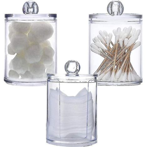 Set aus 3 transparenten Acryl-Aufbewahrungsboxen für Make-up-Entferner-Pads und Wattestäbchen, mit Deckel. (1/5)