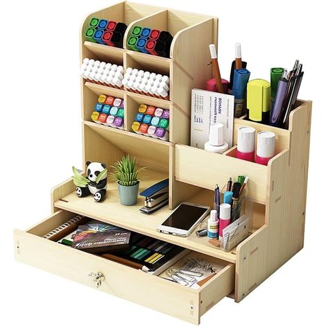 Bardusch-Organisateur bureau bois DIY B17 érable blanc avec tiroir, pour maison, bureau ou école (1/5)