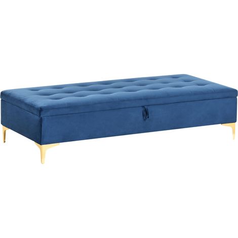 Poggiapiedi rettangolare con contenitore in velluto azzurro Aberdeen