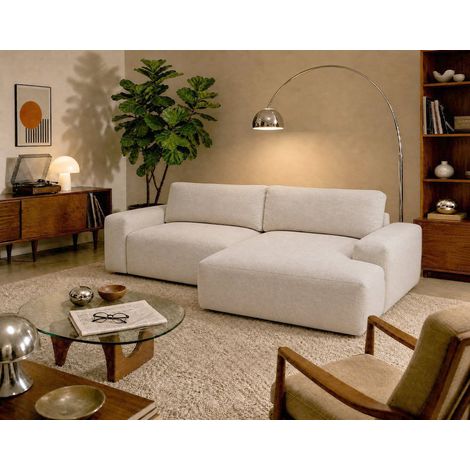 Tama - canapé d'angle droit 4 places convertible avec coffre en tissu - beige (1/5)