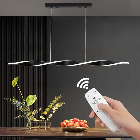 Suspension Luminaire Chambre Dimmable avec Télécommande, Lustre Salon Long Moderne Hauteur Réglable, LED Lampe de Salle à Manger Noir, Éclairage de Plafond pour Cuisine Restaurant Bureau 100cm (1/5)