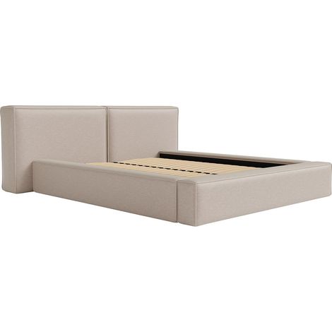 Pascal Morabito – Lit coffre 140 x 190 cm – Tissu 100 % polyester beige – Structure bois avec grand coffre de rangement – Charge maximale 250 kg