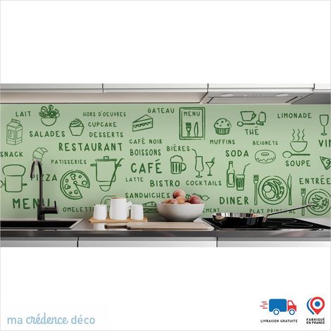 Crédence : Dessin food foncé - Couleur Vert blanc - Alu composite - 60 - 120 (1/3)