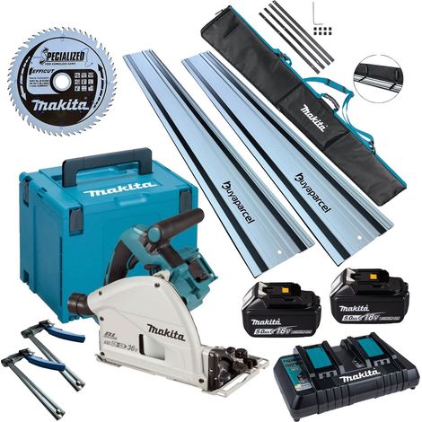 Makita DSP600PT2 36v Twin 18v Brushless Plunge Saw 2x1.5m Guide Rail Clamp Blade (1/5)