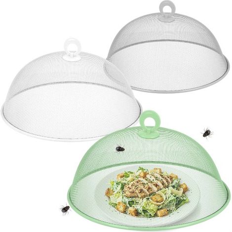 Un ensemble de 3 couvercles alimentaires - filet anti-mouches en métal - filet de protection coloré adapté aux cuisines, patios et jardins (1/5)