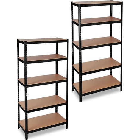 2 x Schwerlastregal, Traglast 1325 kg, 5 Ebenen, zum Stecken, Keller, Garage, 180 x 90 x 45 cm, Stahl, MDF, schwarz (1/5)