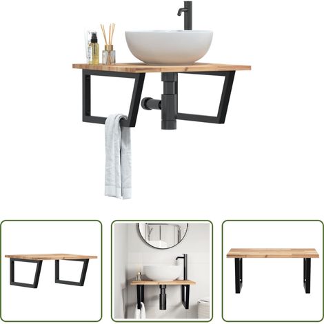 Wandmontage - Waschbeckenregal Wandmontage Stahl und Akazienholz (1/5)