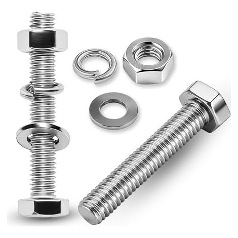 Lot de 8 vis M8 x 90 mm avec écrous, rondelles, anneaux ressorts, en acier inoxydable A2 V2A, pour construction de machines, raccords métalliques (1/5)